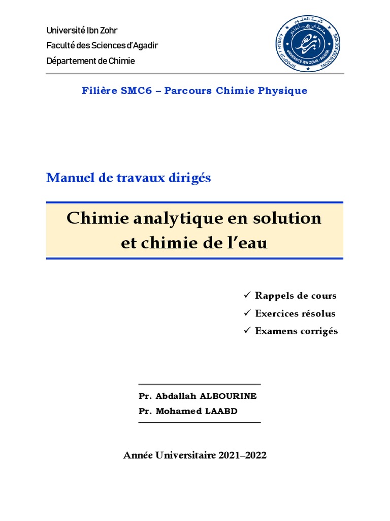 Manuel TD : Chimie analytique en solution | PDF | Titrage | Chimie