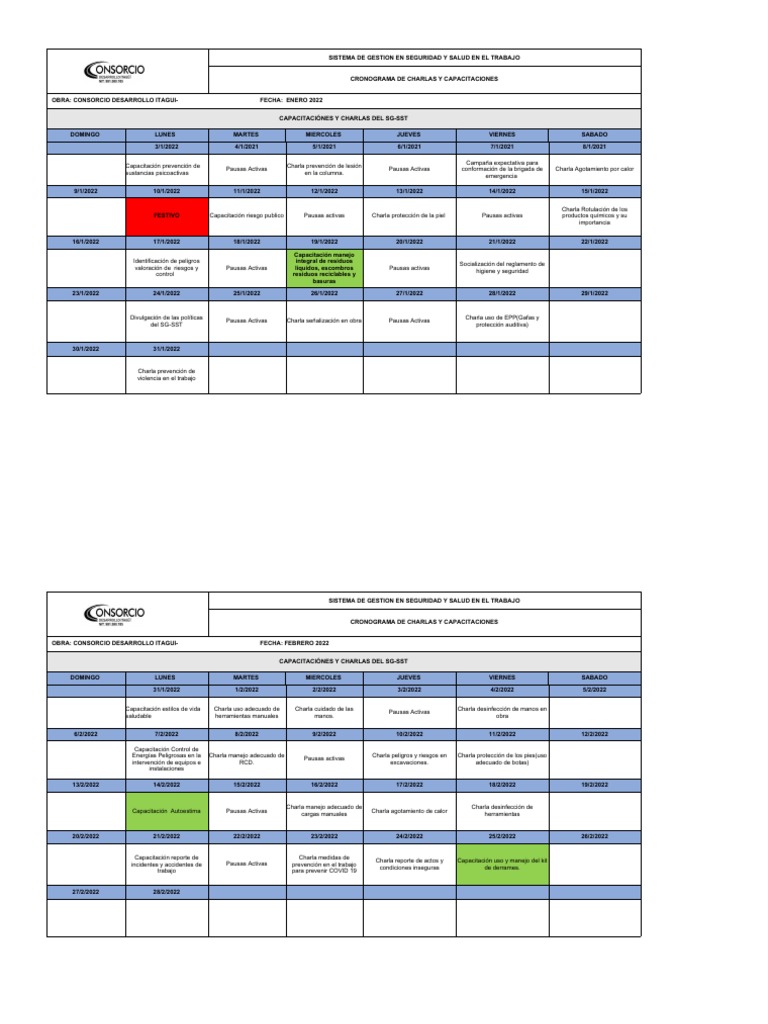 Cronograma Charlas y Capacitaciones | PDF | Ciencias de la Salud