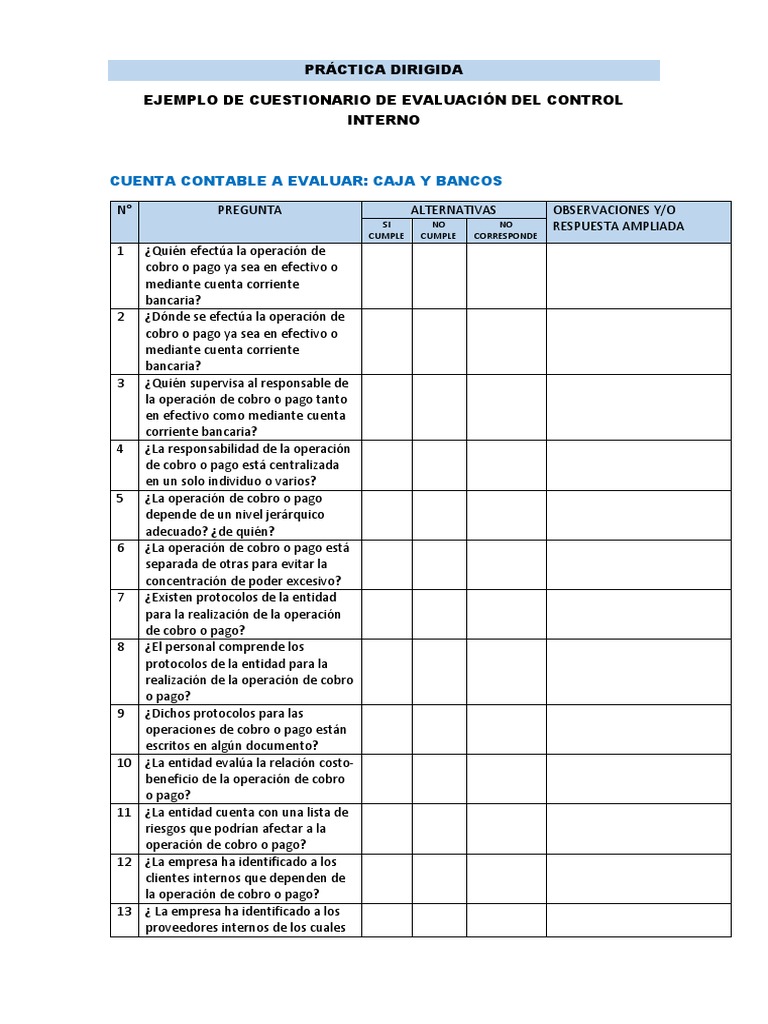 Cuestionario de Control Interno Financiero | PDF | Bancos | Contabilidad