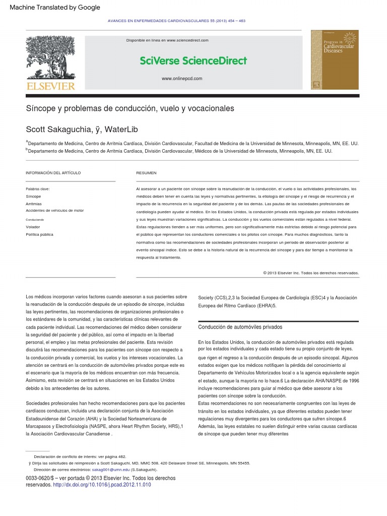 Syncope and Driving, Flying and Vocational Concerns PDF Infarto de miocardio