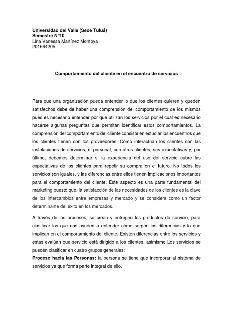 Comportamiento del Cliente en Servicios | PDF | Comportamiento | Cliente