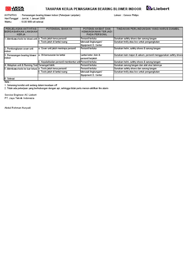 Pemasangan Bearing Blower Indoor | PDF | Teknologi & Rekayasa
