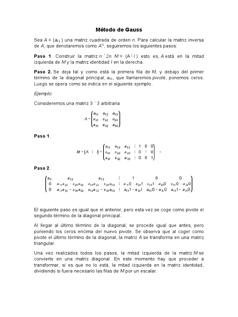Método Matricial de Gauss | PDF | Matriz (Matemáticas) | Conceptos ...