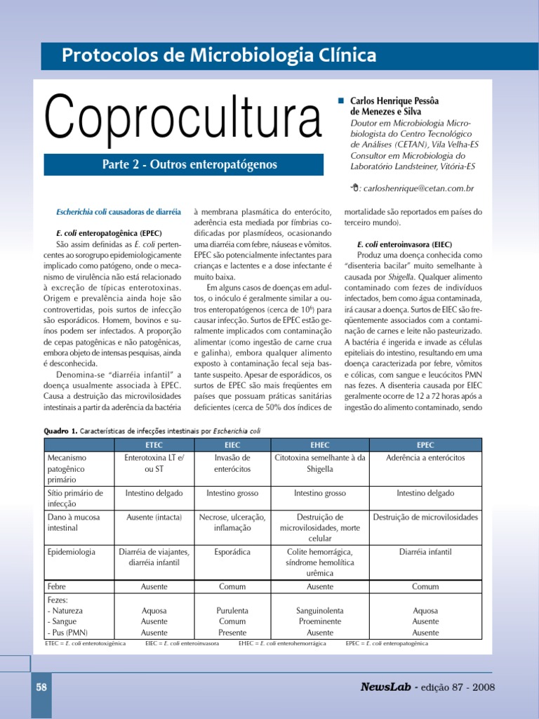 Coprocultura: Enteropatógenos e E. coli | PDF | Escherichia Coli | Ágar