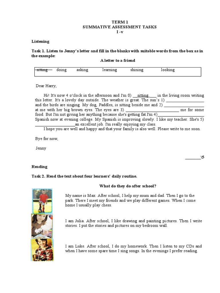 Summative Assessment For The 1st Term I V 5 Grade Pdf