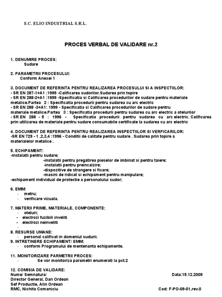 Proces Verbal Validare Sudura | PDF