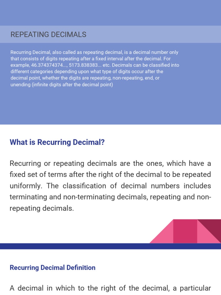 Understanding Recurring Decimals: Classification, Representation, and ...