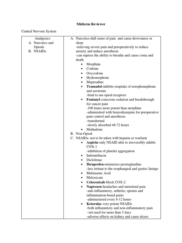 CNS Disorders and Pain Management Guide | PDF | Nonsteroidal Anti ...