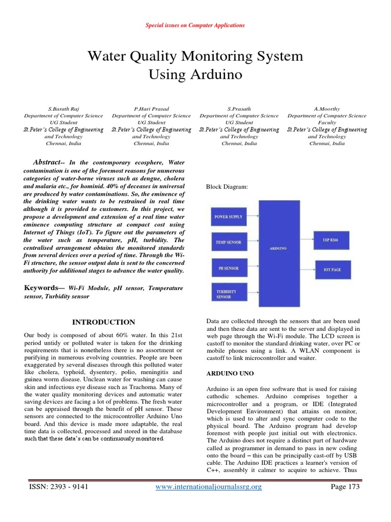 Water Quality Monitoring System Using Arduino: Keywords | Download Free ...