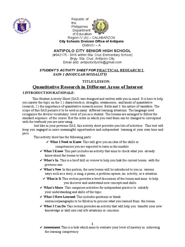 Sas 1 Practicalresearch2 Pdf Statistics Quantitative Research