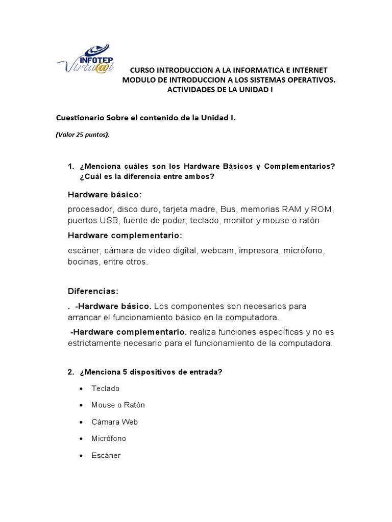 Ejercicio 1 Del Módulo 2 | PDF | Hardware de la computadora | Periférico