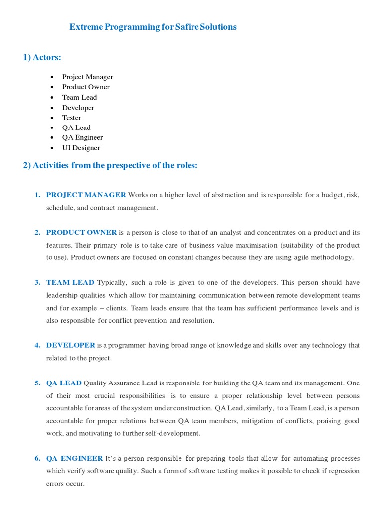Extreme Programming Roles at Safire Solutions | PDF | Software Testing ...