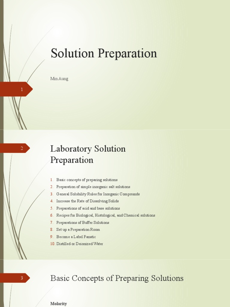 Solution Preparation | PDF | Solubility | Mole (Unit)