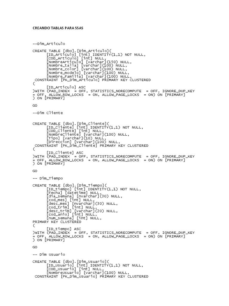 Creating dimension tables and fact table for ssas cube pdf