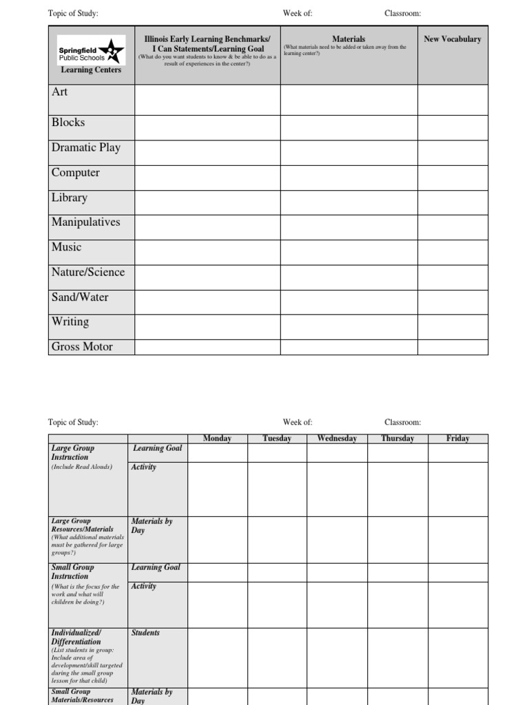 Early Learning Center Weekly Plan | PDF | Lesson Plan | Pedagogy