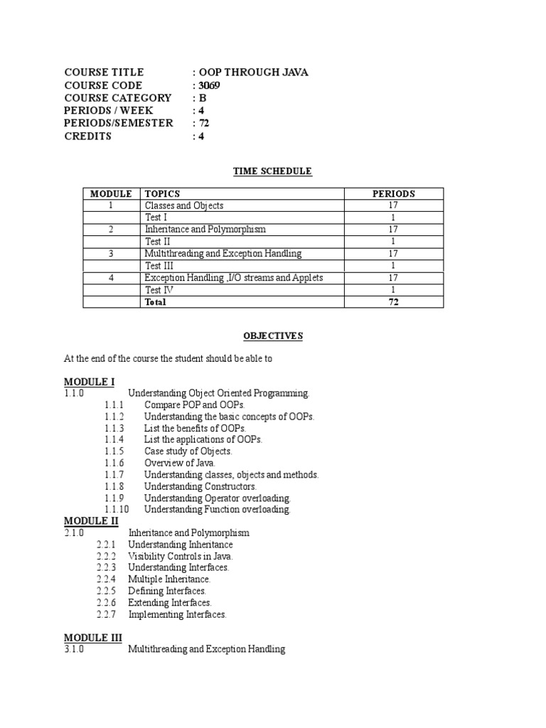 Course title oop through java course code 3069 course category b