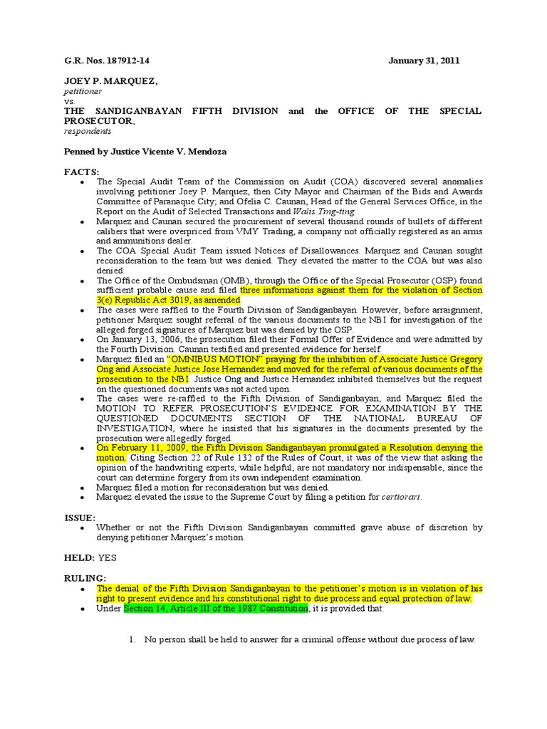 Case no 1 marquez vs sandiganbayan pdf prosecutor legal procedure