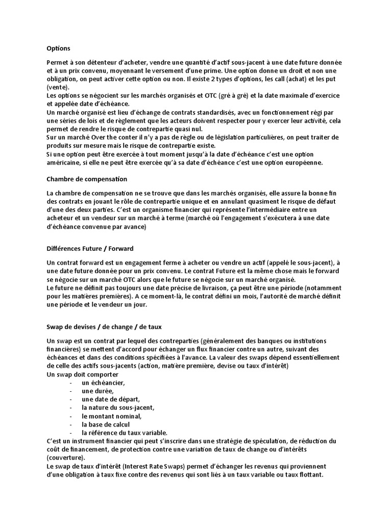 Options et instruments financiers clés | PDF | Option (Finance) | Ratio ...