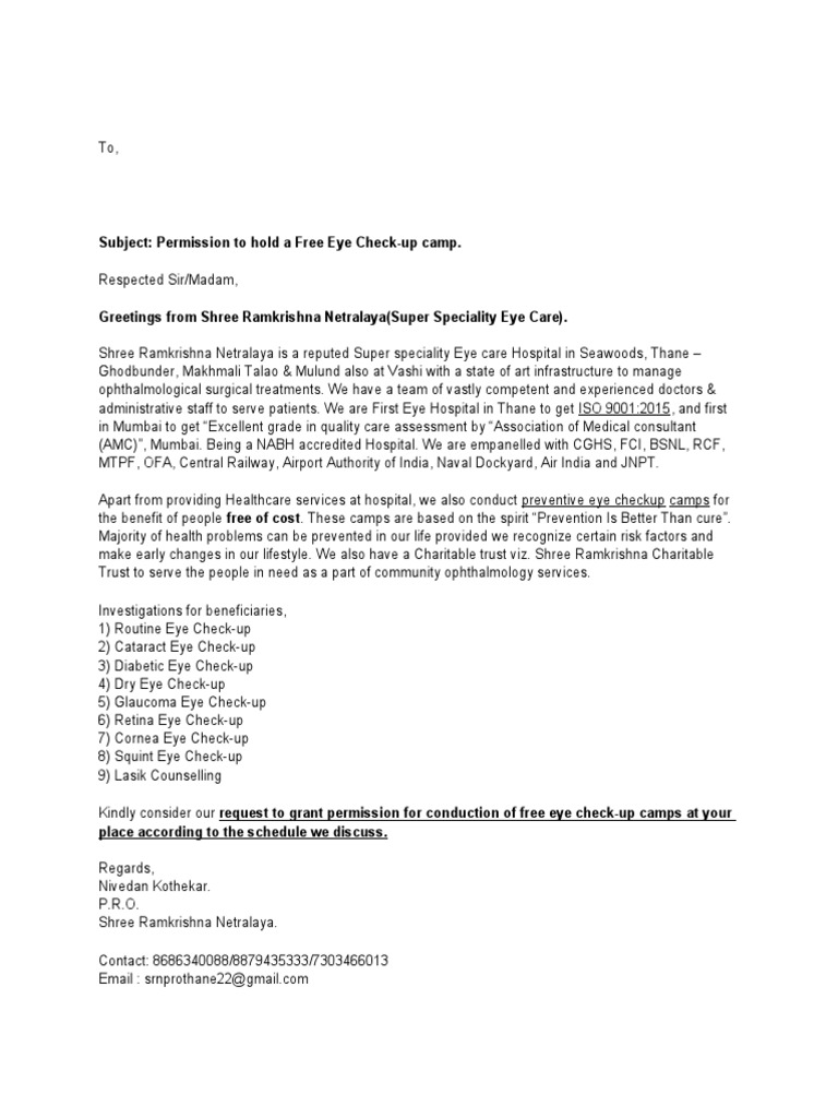 Camp Letter For Society and Other Organisations PDF