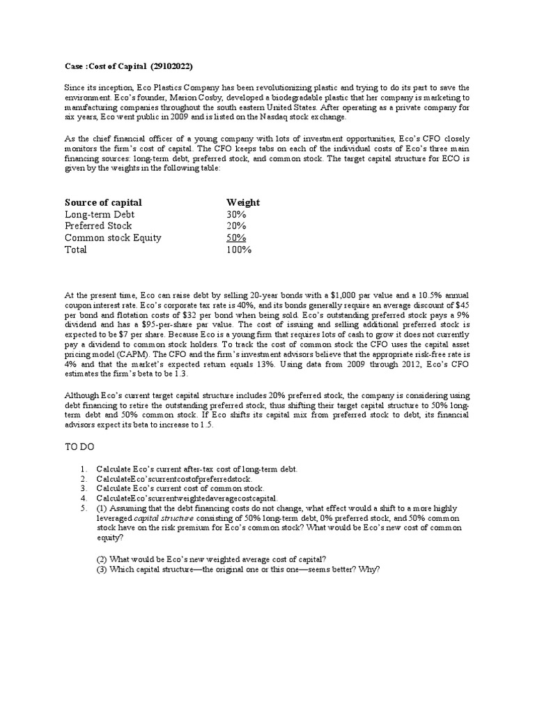 Case Cost of Capital MM 20102022 | PDF | Cost Of Capital | Capital ...