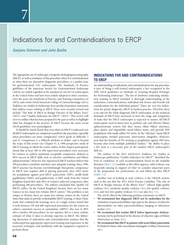 Indications For and Contraindications To ERCP Sanjeev Solomon and John