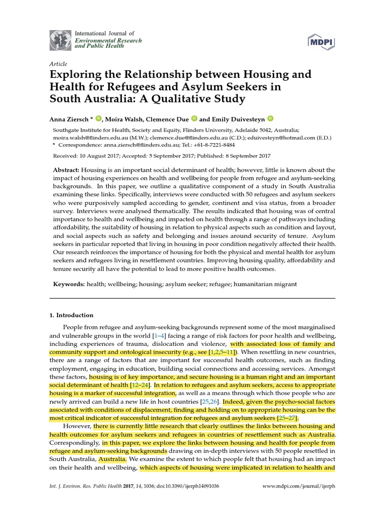 Exploring The Relationship Between Housing and Health For Refugees and