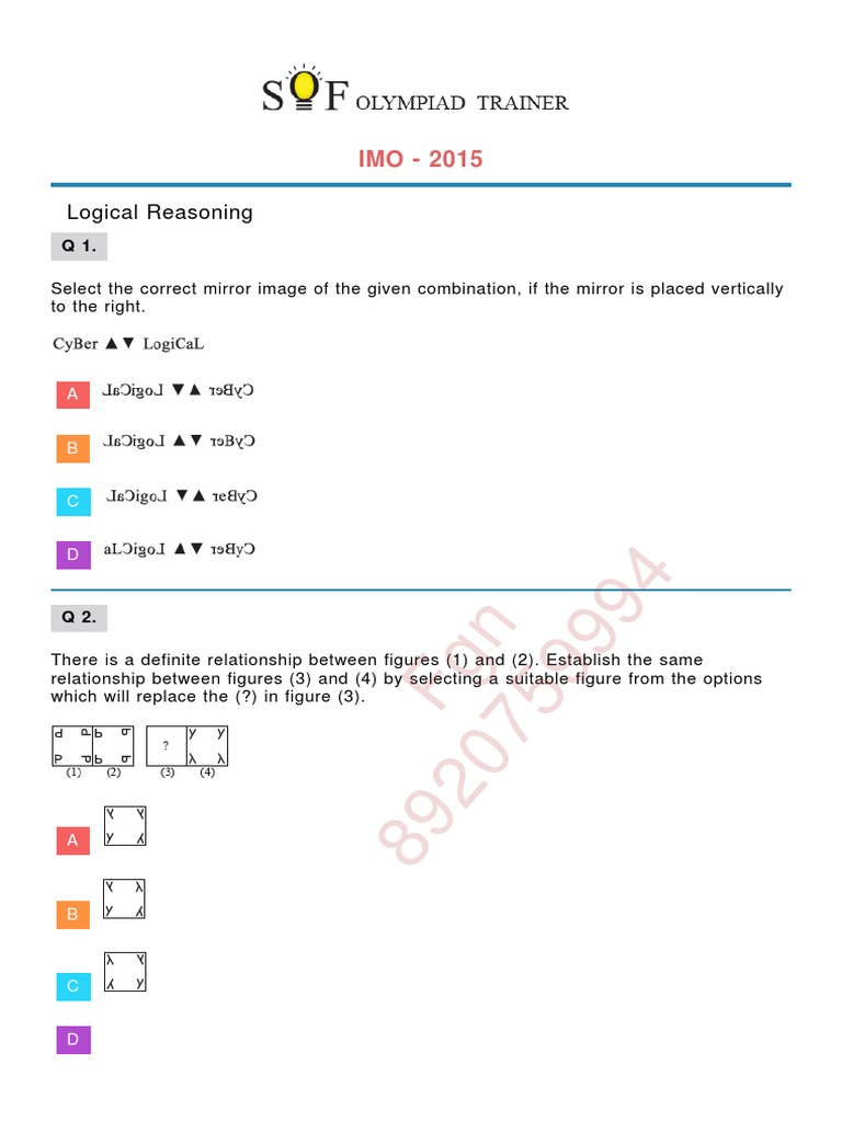 IMO 2015 Logical Reasoning Questions | PDF