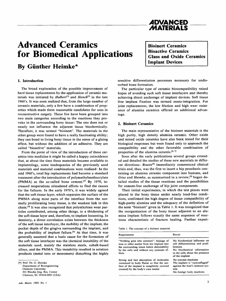 Advanced Ceramics For Bio Medical Applications | PDF | Dental Implant ...