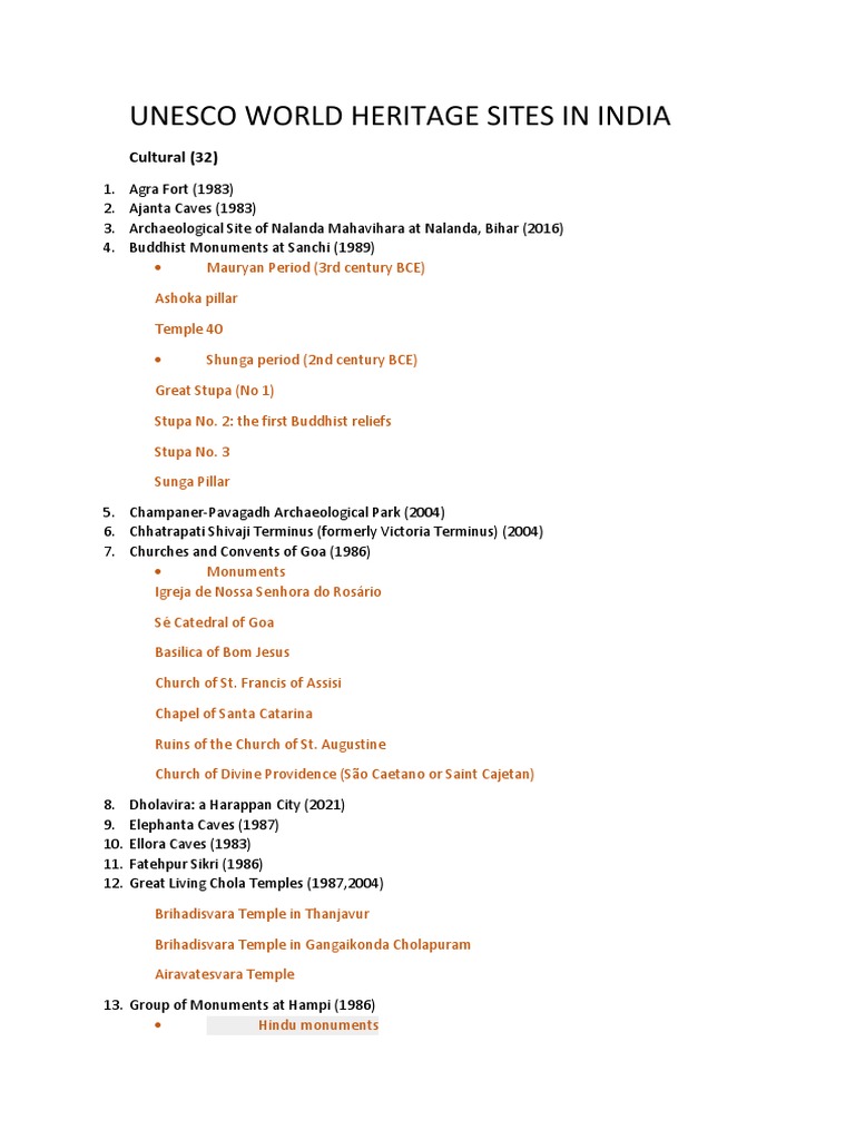 Unesco World Heritage Sites in India | PDF