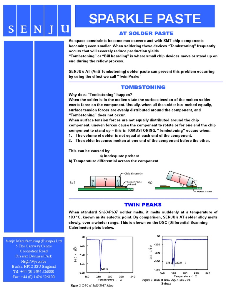 TOMBSTONING AT221CM5 Flysheet PDF Solder Chemistry