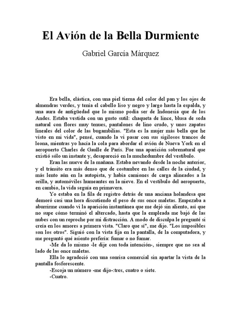 Garcia Marquez, Gabriel El Avion de La Bella Durmiente