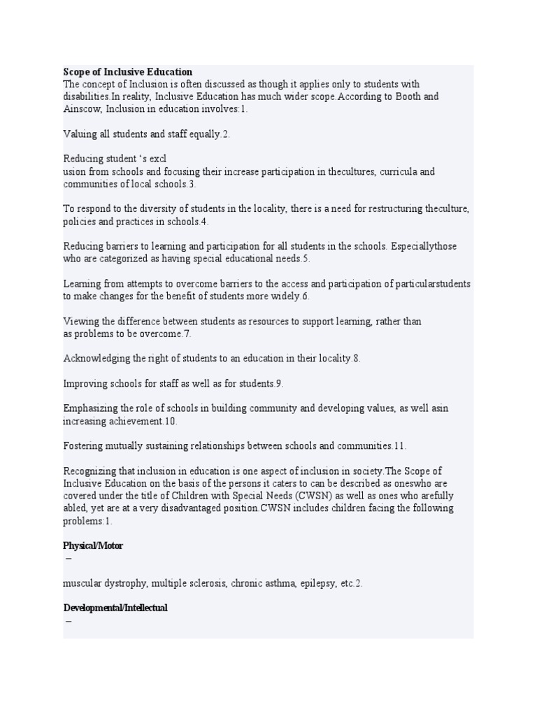 Scope of Inclusive Education | PDF | Special Education | Inclusion ...