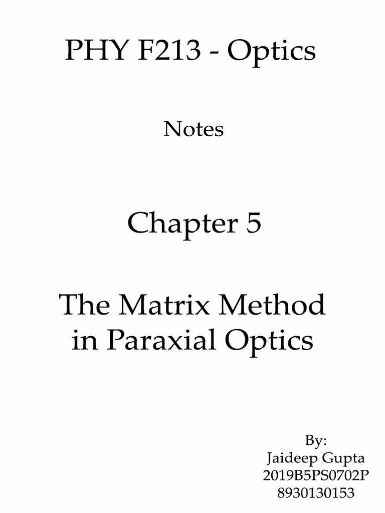 Paraxial Optics: Understanding The Fundamentals – CPZC