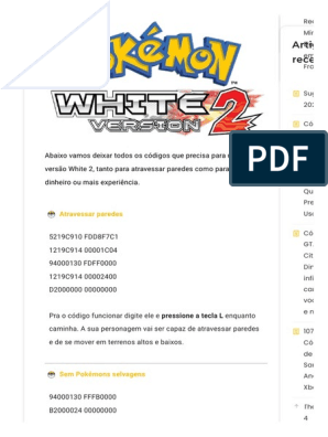 117 Cheats de Pokémon White 2 e Black 2