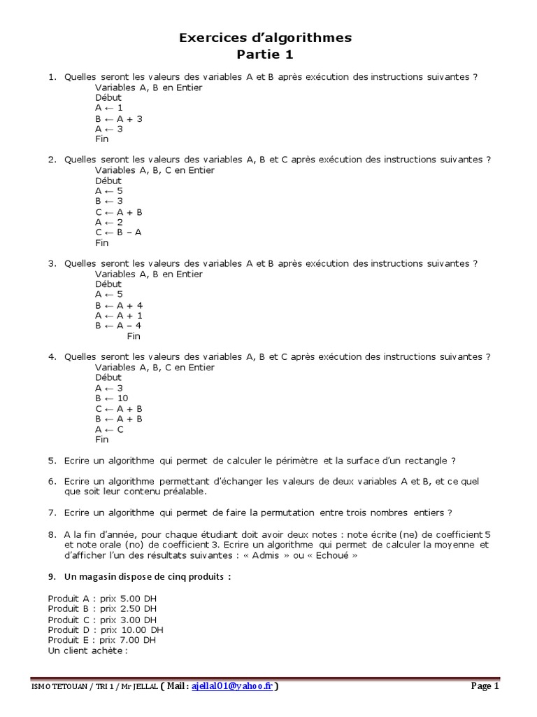Exercices d'Algorithmes Corrigés | PDF | Taxe sur la valeur ajoutée ...