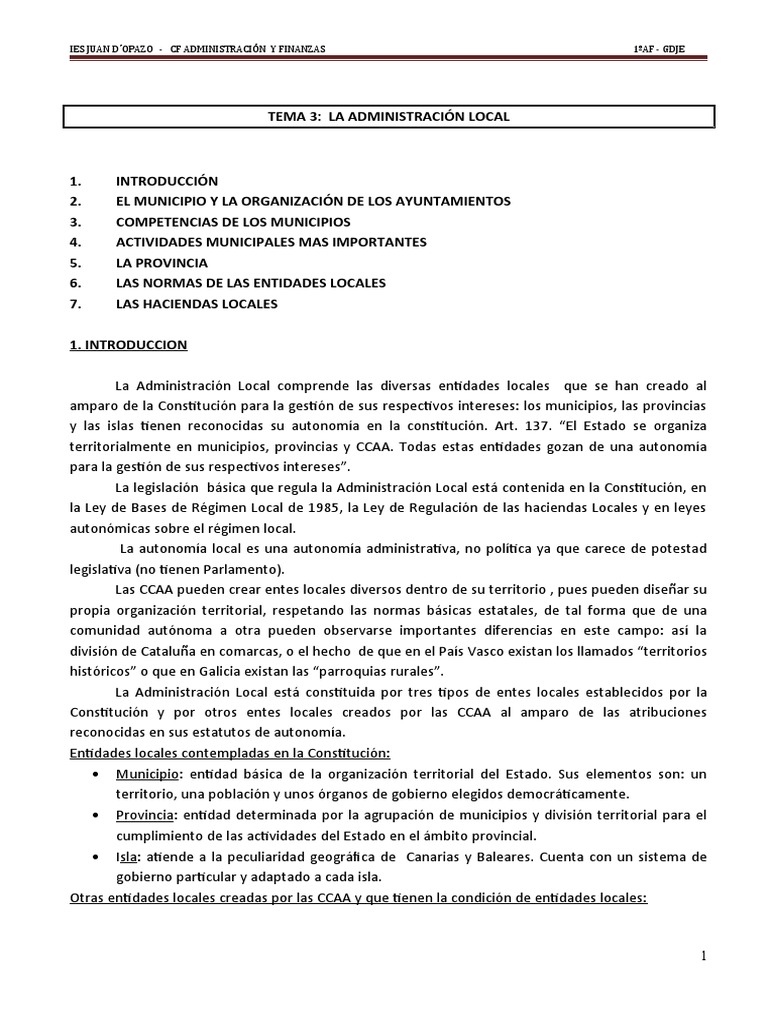 Tema 3 La Administración Local PDF Alcalde Gobierno local
