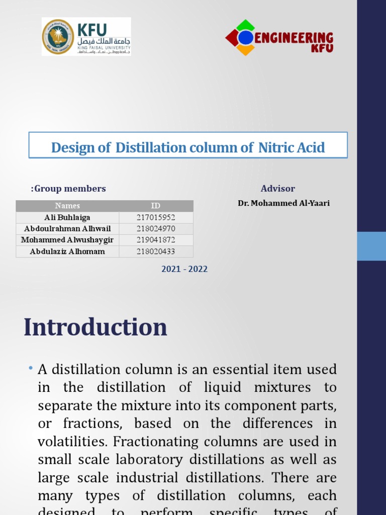 Distillation Column Design for Nitric Acid | PDF | Distillation | Chemistry