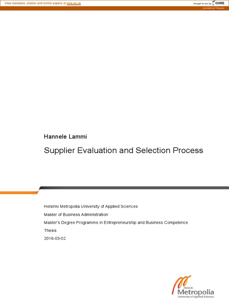 Supplier Evaluation Process at Vaisala | PDF | Supply Chain | Procurement