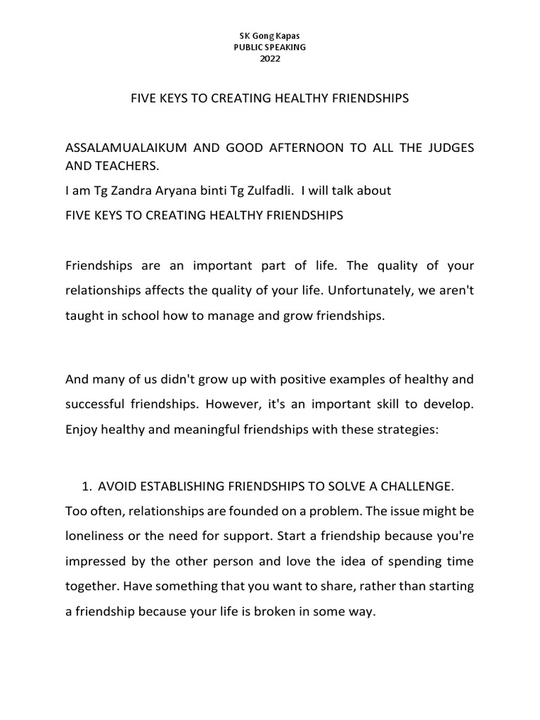 Five Keys To Creating Healthy Friendships Pdf Psychology