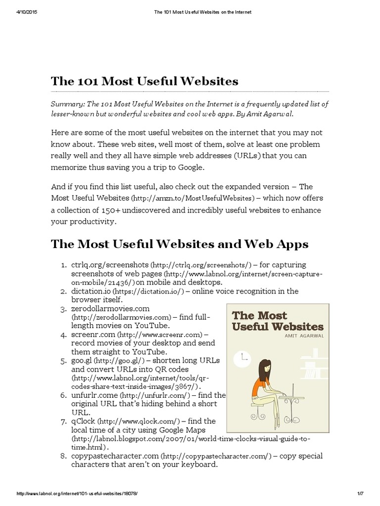 The 101 Most Useful Websites On The Internet Pdf Websites World