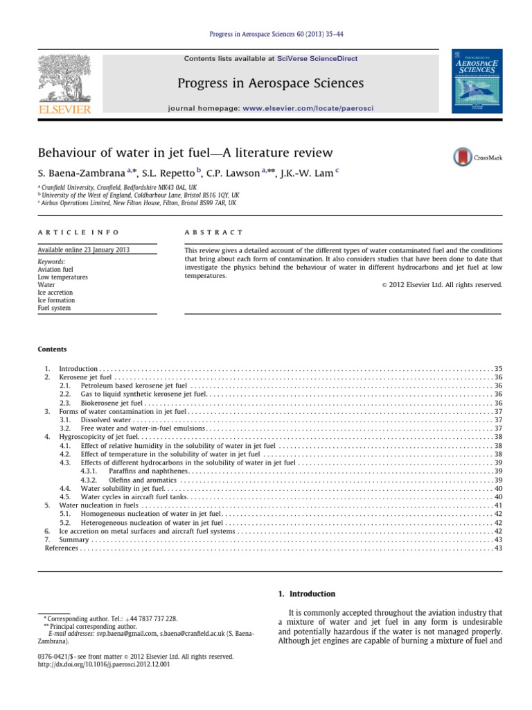 Behaviour of Water in Jet FuelA Literature Review PDF Nucleation