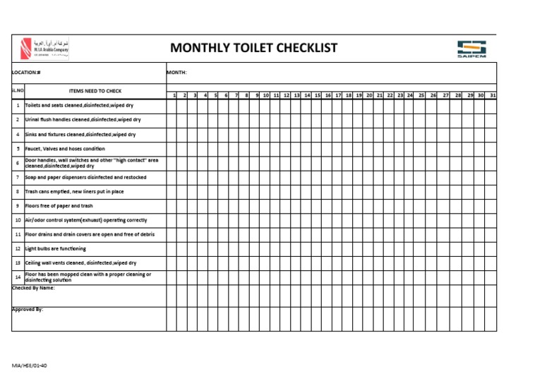 Monthly Toilet Cleaning Checklist1 PDF