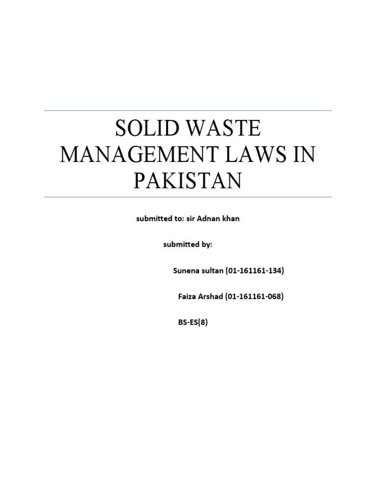 Solid Waste Management Laws in Pakistan PDF Waste Management