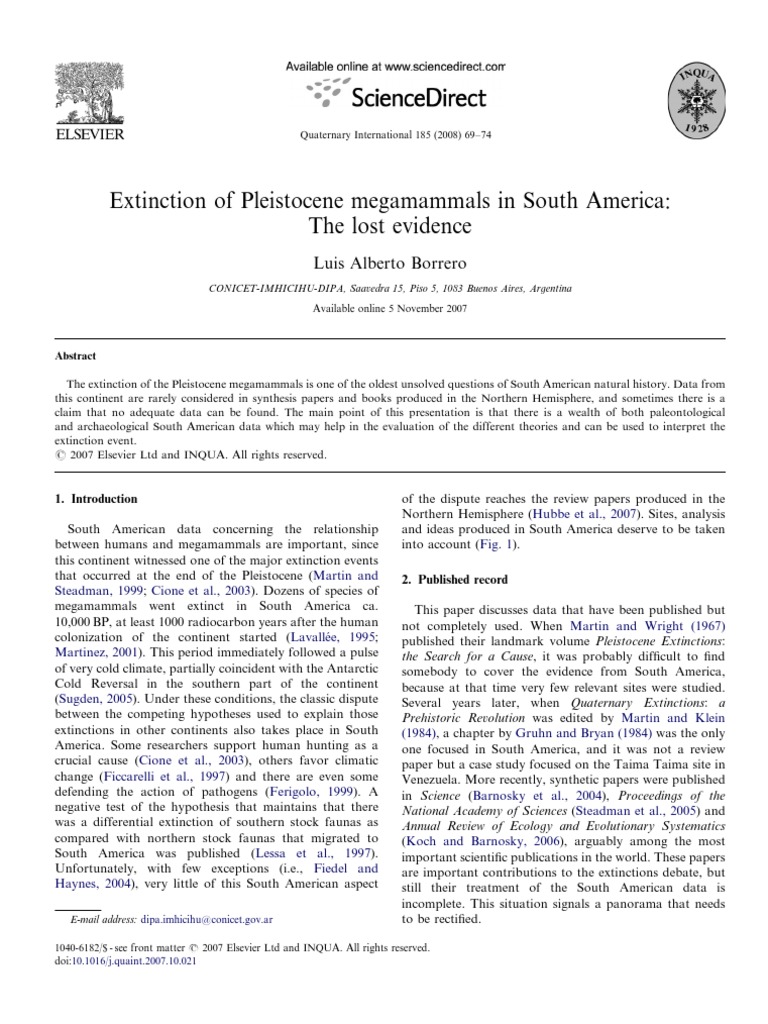Pleistocene Megamammals Extinction in S.A. | PDF | Megafauna ...