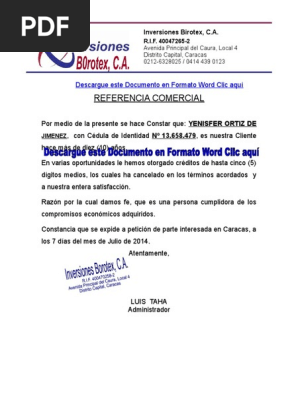 Modelo De Referencia Personal Para Banco Banesco  Bruce Hogan Carta