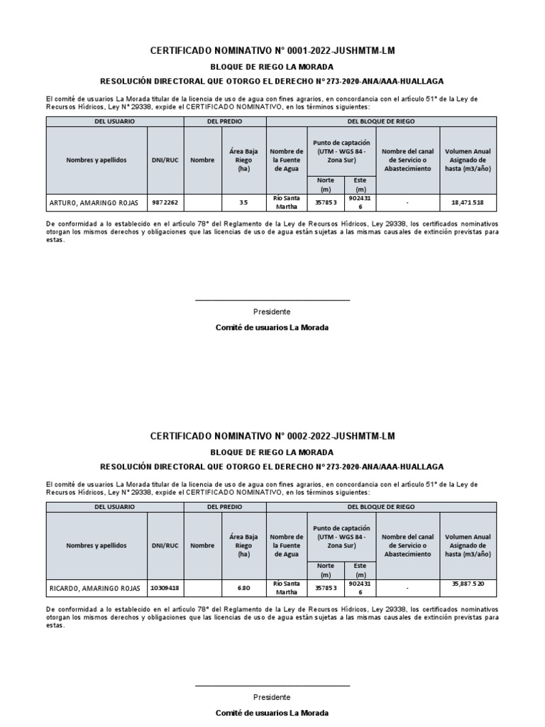 Certificados Nominativos De La Morada Pdf 