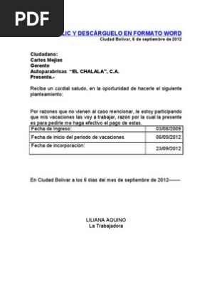 Formato Recibo Pago De Vacaciones Según La Lottt Gobierno