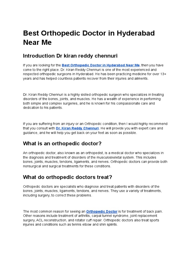 Best Orthopedic Doctor in Hyderabad Near Me | PDF