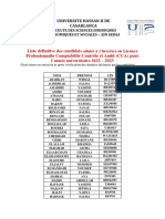 Liste Des Admis À S'inscrire en Licence Professionnelle Comptabilité Contrôle Et Audit (CCA) Pour L'année Universitaire 2022 - 2023