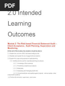 Module 2 - The Risk-Based Financial Statement Audit - Client Acceptance, Audit Planning, Supervision and Monitoring